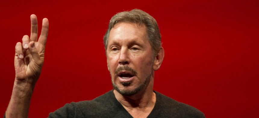 Oracle CEO Larry Ellison speaking at a 2019 event.