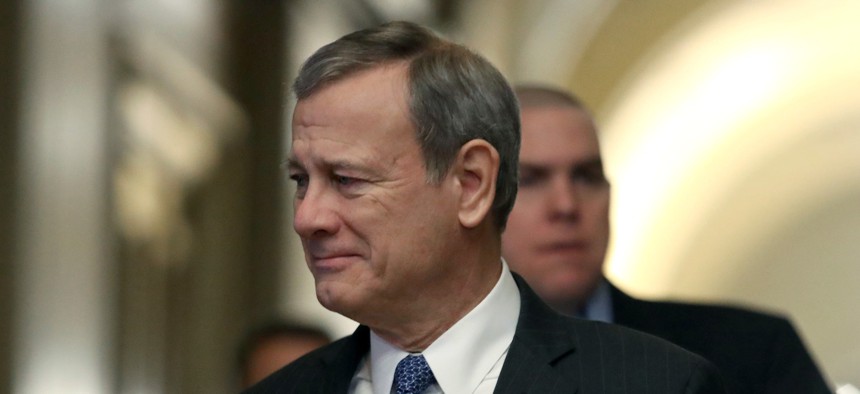 Chief Justice John Roberts showing arriving at the U.S. Capitol for the Senate impeachment trial of U.S. President Donald Trump, on January 31, 2020