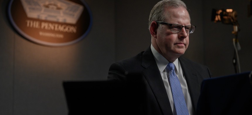 Defense Department CIO participates in a virtual cybersecurity forum in April, 2021.