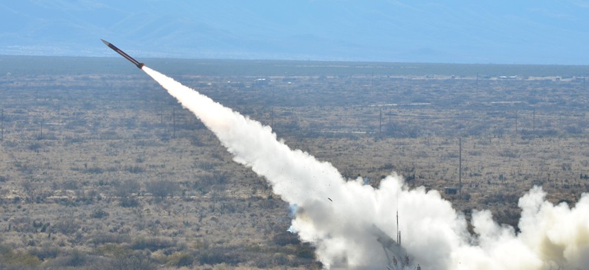 A missile launch being conducted at the McGregor Range in New Mexico,