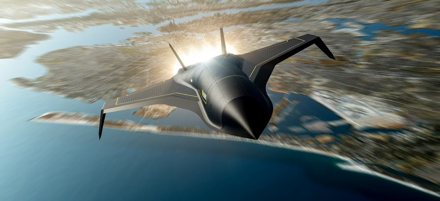 Artist rendering of Hermeus’ Halcyon hypersonic aircraft