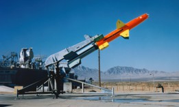 A Talos surface-to-air guide missile prepares for testing at White Sands Missile Range in New Mexico.