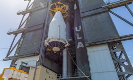 The sixth Space Based Infrared System Geosynchronous Earth Orbit satellite sits atop its Atlas V rocket for launch Aug. 4, 2022.