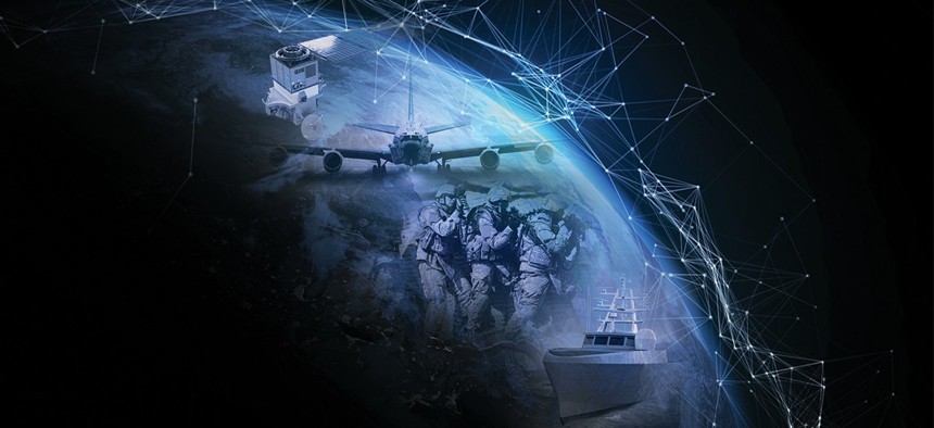 Artist rendering of the U.S. military's JADC2 connectivity vision.