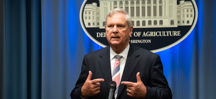 Agriculture Secretary Tom Vilsack speaks to reporters at agency headquarters on  October 25, 2022