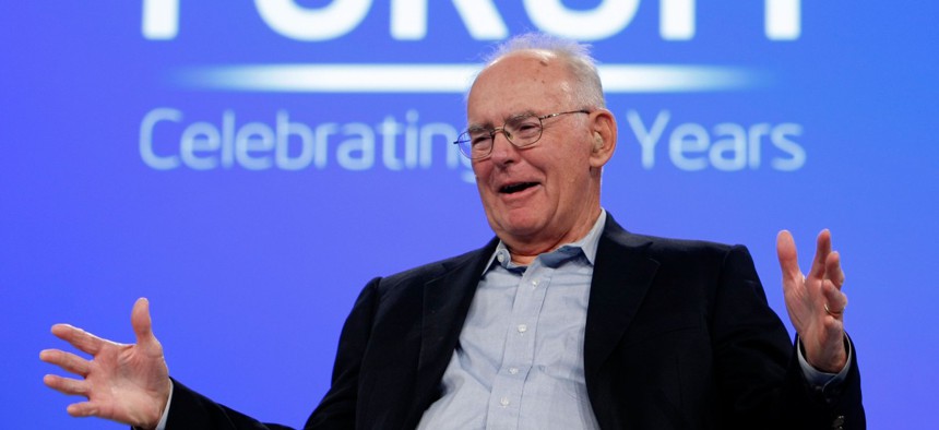 Intel co-founder Gordon Moore speaking at the 2007 Intel Developer Forum in San Francisco.