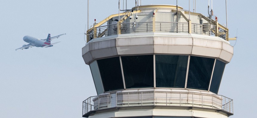 The air traffic control tower at Ronald Reagan Washington National Airport.