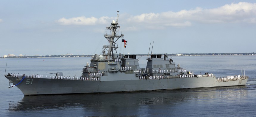 The guided-missile destroyer USS Arleigh Burke returns home to Norfolk, Virginia, following a deployment in 2012.