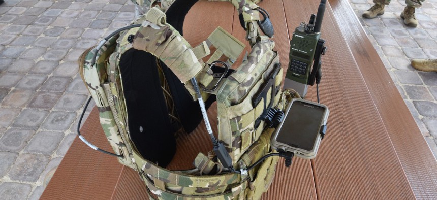 The special warfare assault kit and communications system is designed to attach to the body armor worn by service members as shown at Wheeler Army Airfield, Hawaii in August 2020.