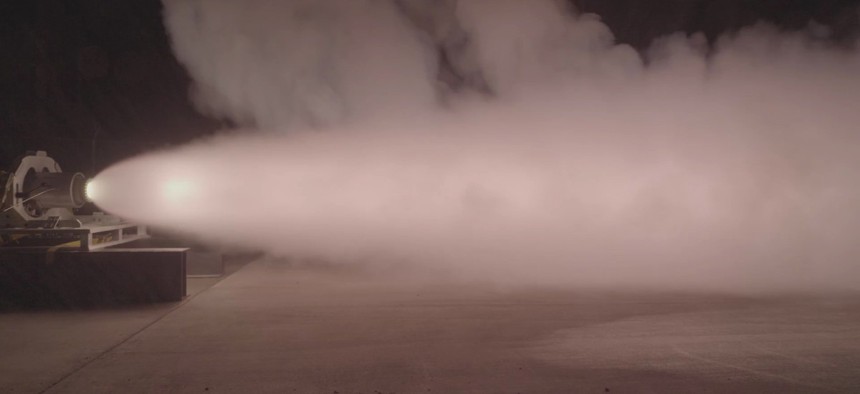 An Adranos tactical-scale solid rocket motor test fire completed in 2021.