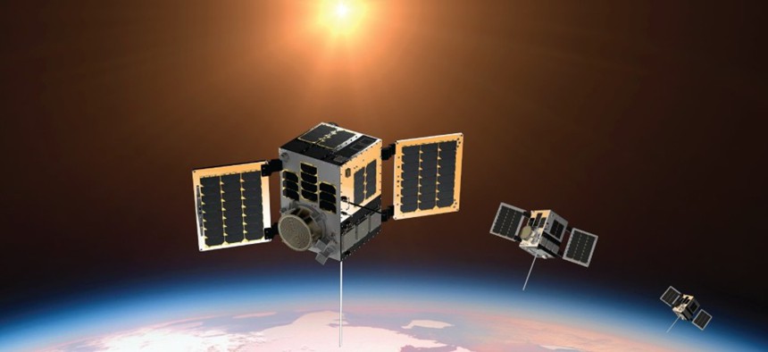 Artist's rendering of a HawkEye 360 Cluster 7 satellite.
