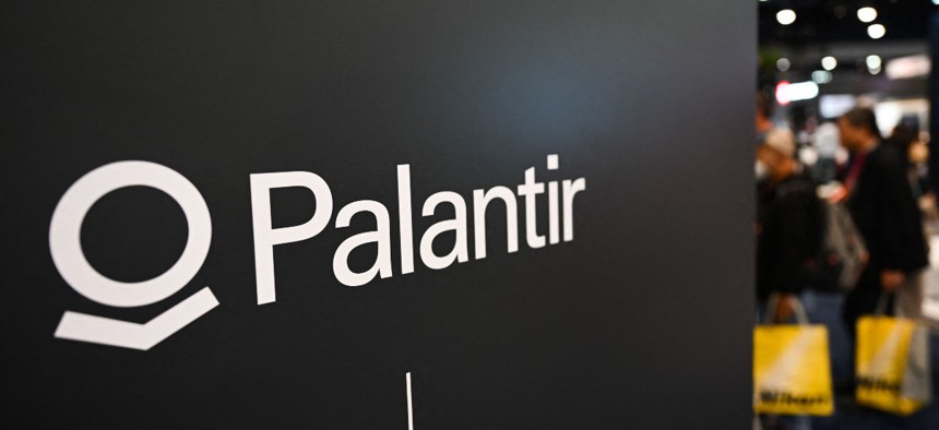 The Palantir logo on its booth at the Consumer Electronics Show on Jan. 5 in Las Vegas.