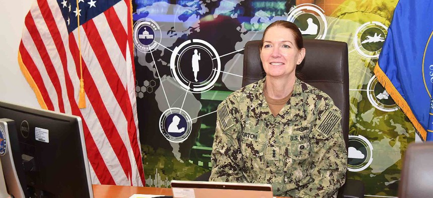 Then-DISA Director Nancy Horton speaks virtually to commanders, directors, deputies and chief information officers in September 2020.