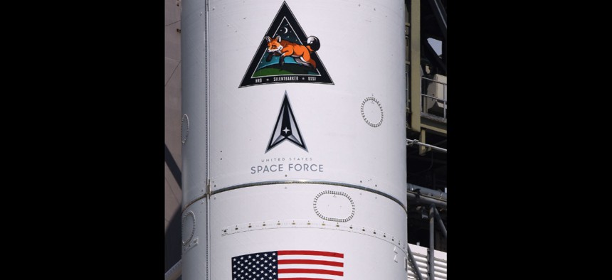 The mission emblems on a United Launch Alliance Atlas V rocket that lifted off in September 2023 from Cape Canaveral.