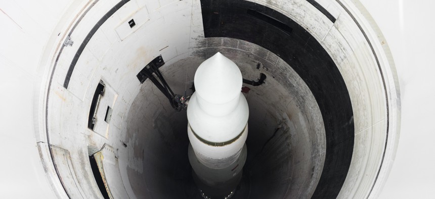 A Minuteman missile in a silo at the Minuteman Missile National Historic Site in South Dakota.