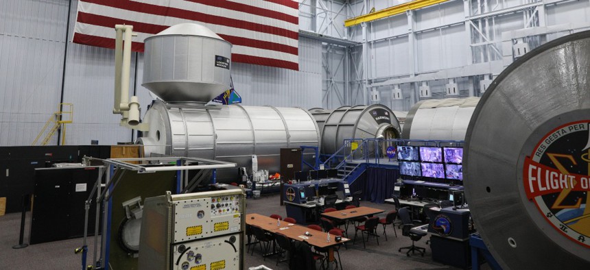 The interior of the Space Vehicle Mockup Facility is seen during a media preview for an upcoming public open house at NASA's Johnson Space Center in October 2018 in Houston, Texas.