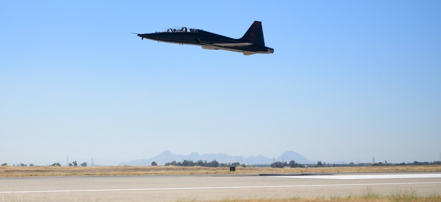 A T-38 does a low fly by on July 20, 2022 at Beale Air Force Base, California.