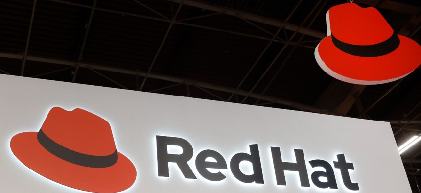 Red Hat's logo on display at the Viva Technology conference in Paris on June 15, 2023.