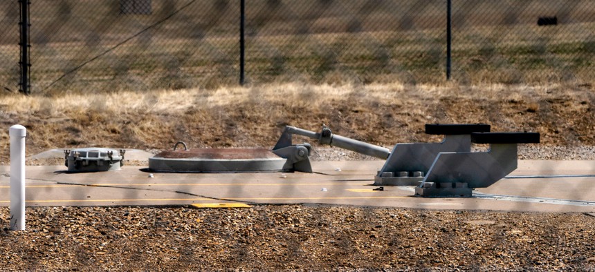 The top of a Minuteman III missile in Montana, where many of the silos are located on private land.