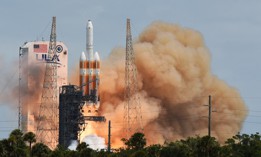 A United Launch Alliance Delta IV Heavy rocket launches from Cape Canaveral Space Force Station carrying a classified spy satellite for the National Reconnaissance Office in March 2024.