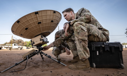 U.S. Army Staff Sgt. Devin Sasser, a network communications systems specialist with 2nd Security Force Assistance Brigade, configures a microwave satellite terminal in Dodji, Senegal, May 27, 2024. 