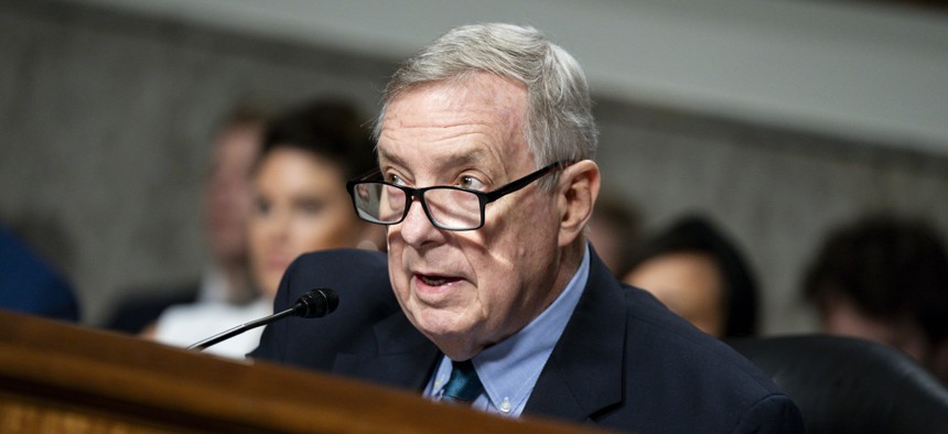 Sen. Dick Durbin, D-Ill., speaks during a hearing at the U.S. Capitol on July 11, 2024. Durbin joined Sen. Steve Daines, R-Mont., in introducing the Department of Energy Quantum Leadership Act of 2024, which passed out of committee Tuesday.