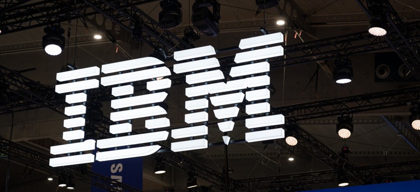 IBM's logo at the Mobile World Congress 2025 in Barcelona.