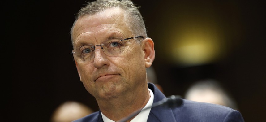 Secretary of Veterans Affairs Doug Collins testifies before the Senate Veterans Affairs Committee in the Dirksen Senate Office Building on May 06, 2025 in Washington, DC.