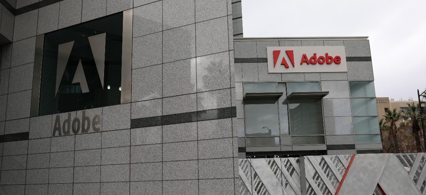 The exterior of Adobe's corporate headquarters in San Jose, California.