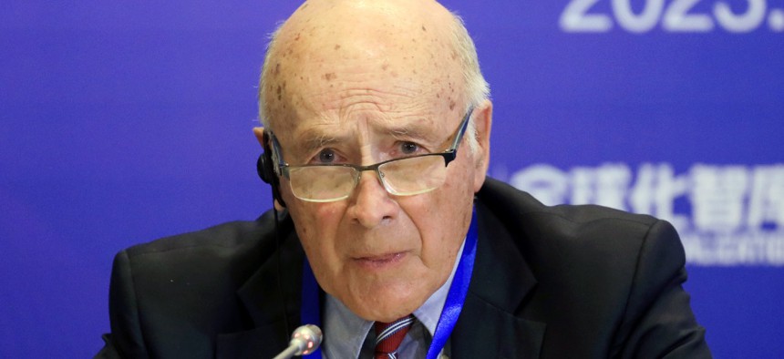 Josephy Nye speaking at the 8th China Global Think Tank Innovation Forum on Oct. 23, 2023.