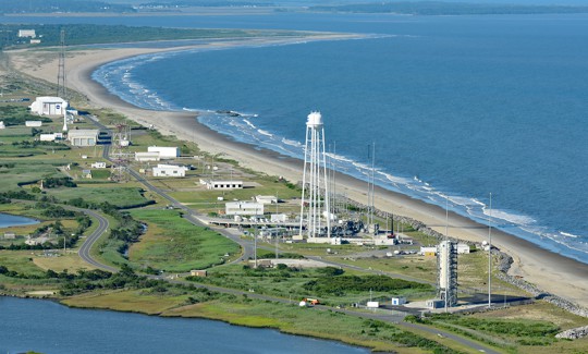 An aerial view of NASA's Wallops Flight Facility on the Eastern Shore of Virginia.