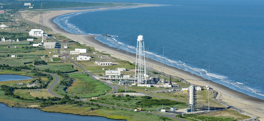 An aerial view of NASA's Wallops Flight Facility on the Eastern Shore of Virginia.