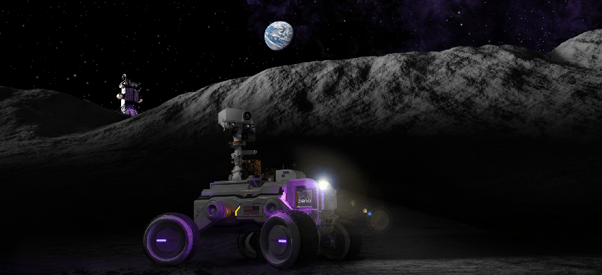 An artist's rendering of a Zeno battery onboard a lunar exploration vehicle.