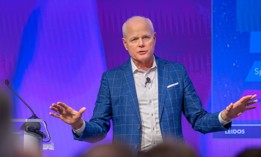 Tom Bell, CEO of Leidos, speaking at company town hall earlier this month.
