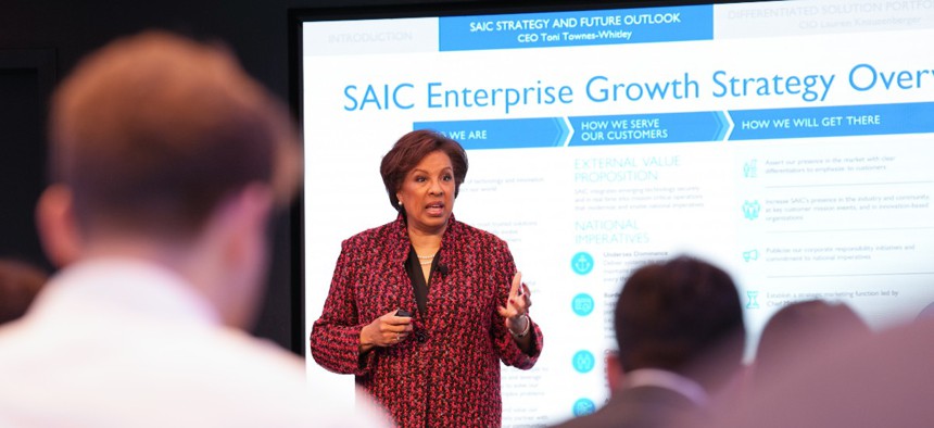 SAIC CEO Toni Townes-Whitley briefs 2024 Investor Day attendees on the company's strategy.