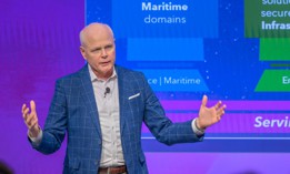 Leidos' CEO Tom Bell speaking at a Town Hall event in May at Leidos' corporate headquarters.