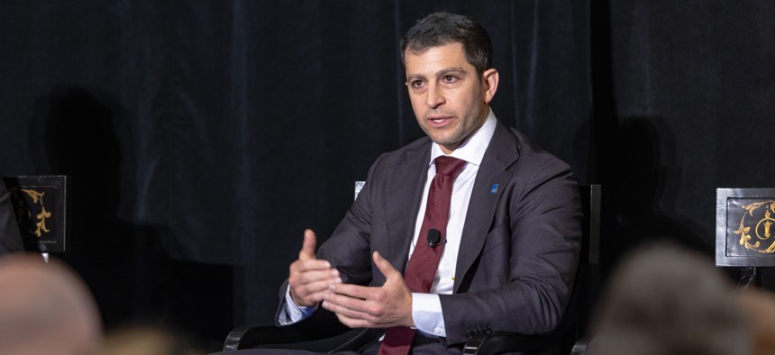 Stephen Ehikian, the former acting head of the General Services Administration, speaking during a panel at the Government Efficiency Summit on July 17.