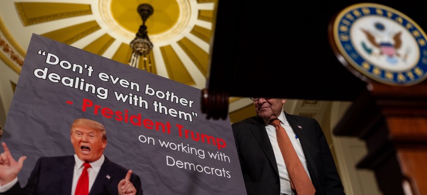 Senate Minority Leader Chuck Schumer, D-N.Y., speaks to the media following a Senate policy luncheon at the U.S. Capitol on Sept. 16, 2025. Congress is edging toward a shutdown as Republicans push a short-term "clean" funding patch opposed by Democrats demanding health care provisions, while Schumer and Senate Majority Leader John Thune, R-S.D., spar over who is to blame.