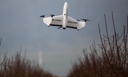A Quantix drone made by AeroVironment being demonstrated annual 52nd World Ag Expo on Feb. 12, 2019 in Tulare, California. 