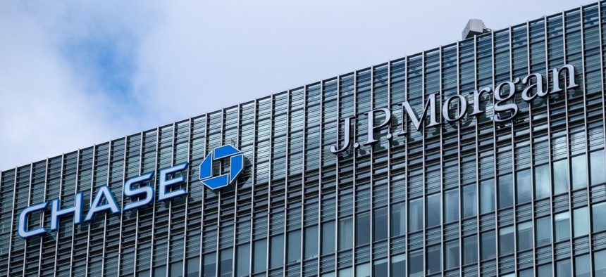 J.P. Morgan Chase offices at the Canary Wharf financial district in London.