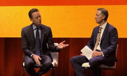 National Cyber Director Sean Cairncross (L) speaks with Palo Alto Networks EVP and General Counsel Bruce Byrd at the Palo Alto Public Sector Ignite Conference Oct. 30.
