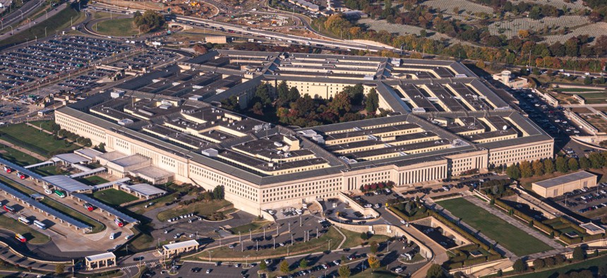 An aerial view of the Pentagon building.