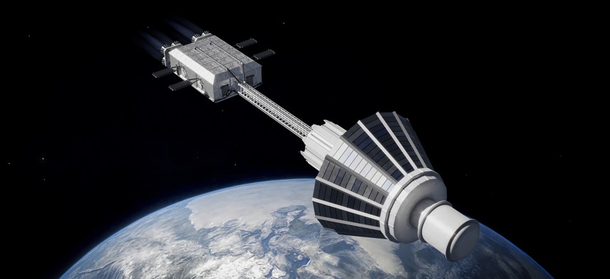 An artist's rendering of Antares' reactor working in space.
