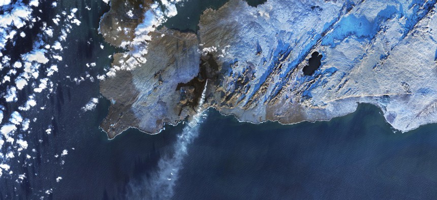 A Landsat's view of the Fagradalsfjall volcanic eruption near Grindavík, Reykjanes Peninsula, Iceland.