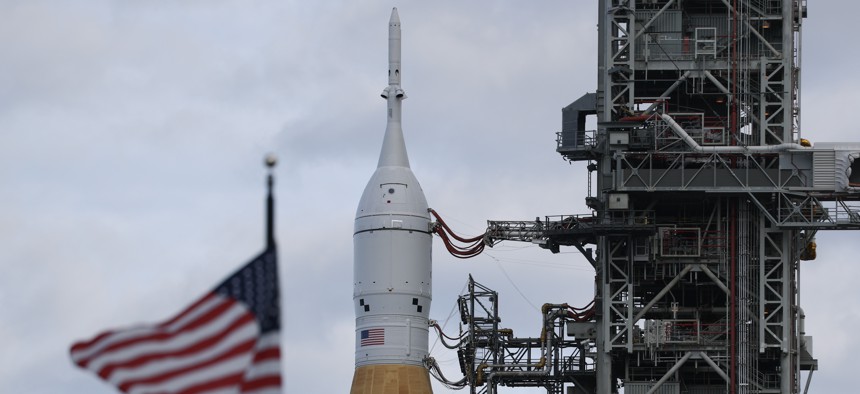 The Artemis II on the launch pad readying for liftoff later this month.