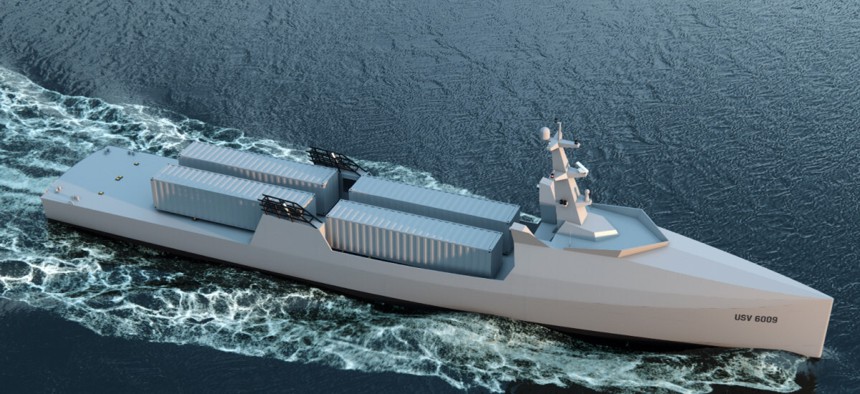 Artist's conception of Blue Water Autonomy's 190-foot, 800-ton Liberty USV.