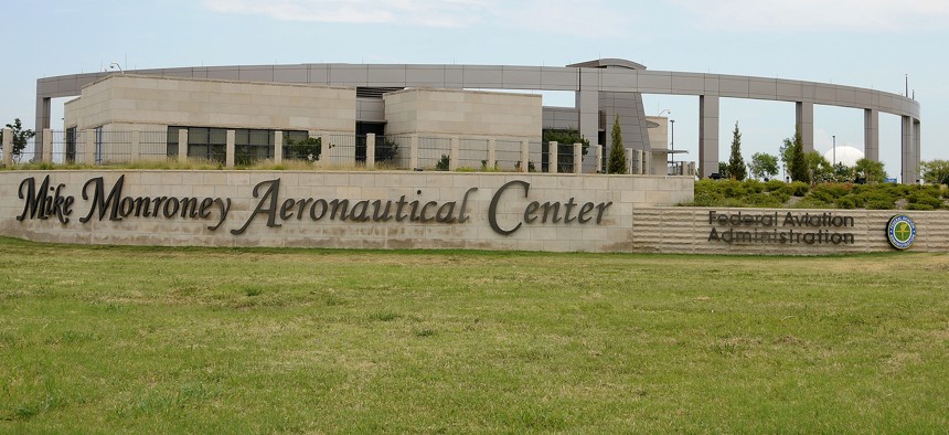 Signage marking the Mike Monroney Aeronautical Center in Oklahoma City.