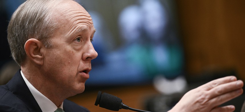 Eric M. Ueland testifies during a Senate Homeland Security Committee hearing on April 3, 2025.