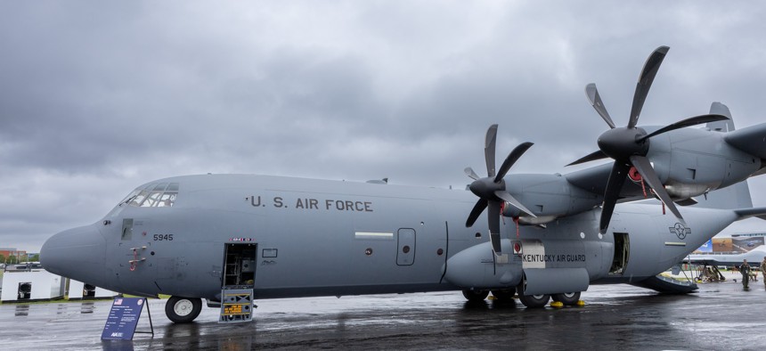 Merlin Labs' AI autonomous flight system is being tested on the C-130J like this one shown at the Farnborough Air Show last year.