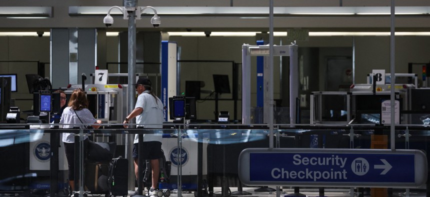 A Transportation Security Administration checkpoint inside Los Angeles International Airport on March 23.